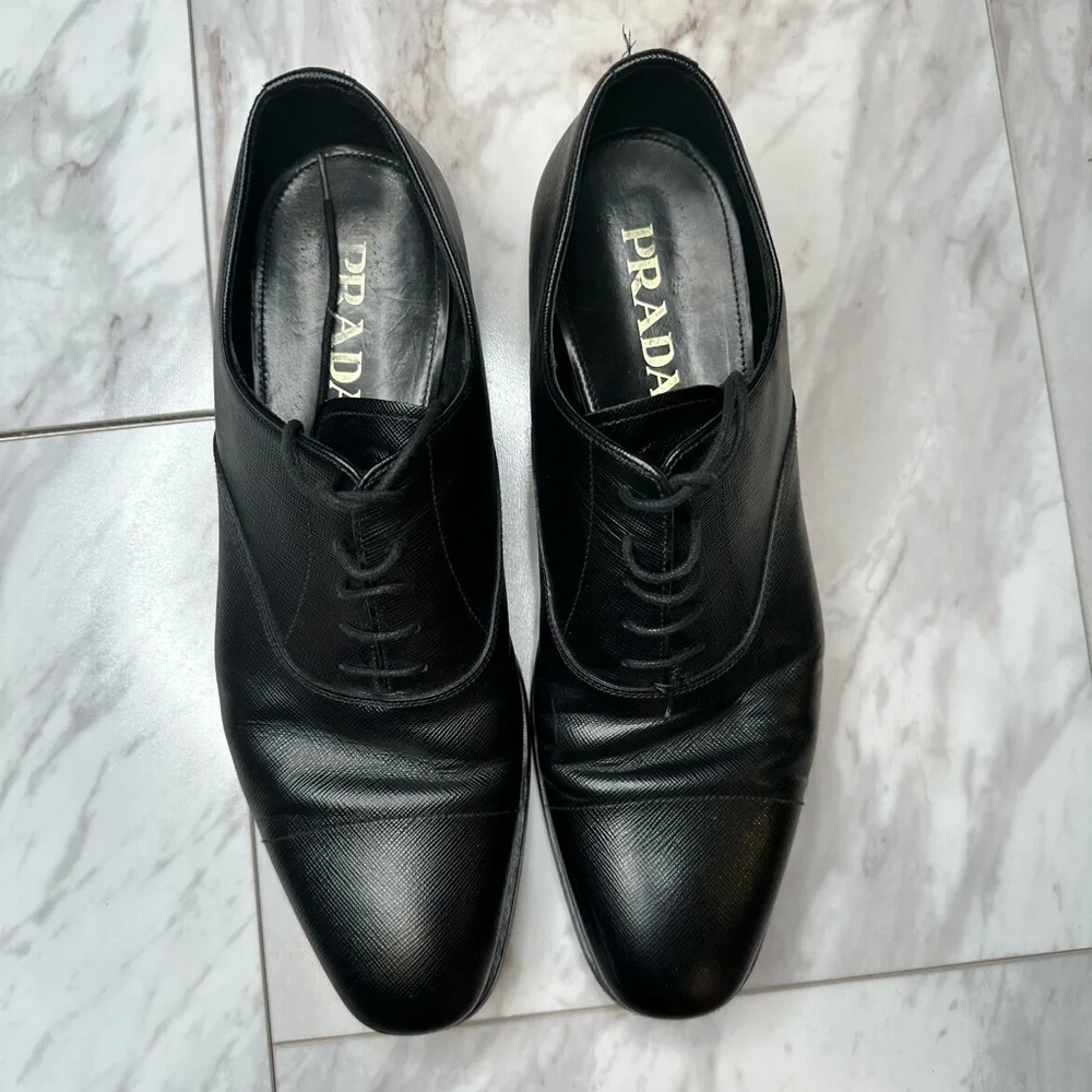 Prada Black Leather Men's Dress Shoes - Picture 2 of 8